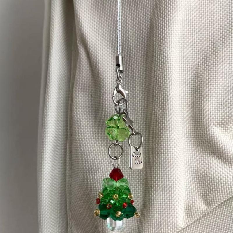 Christmas Keyring Lightweight Beads Keychain Bag Hanging Decoration Cute Christmas Tree Phone Strap For Holidays Gifts