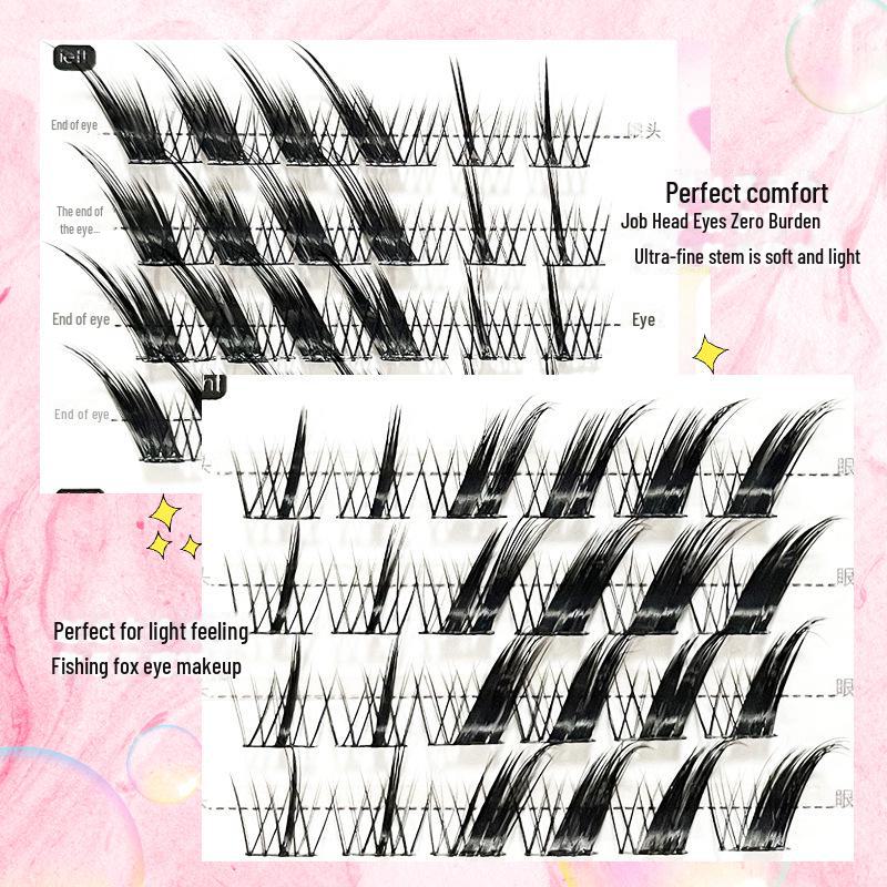 Накладные ресницы Silk Fox Eye: Черный стебель, наклонный дизайн, толстая одиночная гроздь, самопривитый сорт.