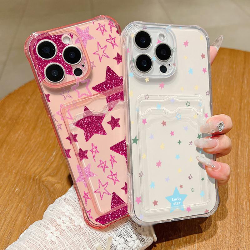 Красочный чехол-звезда Радуга для iPhone 18 Pro Max Прозрачная задняя крышка с слотом для карты для iPhone 17 16 15 14 13 Pro Max 17E