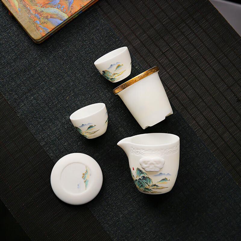 Ceramic Travel Tea Set with Landscape Design