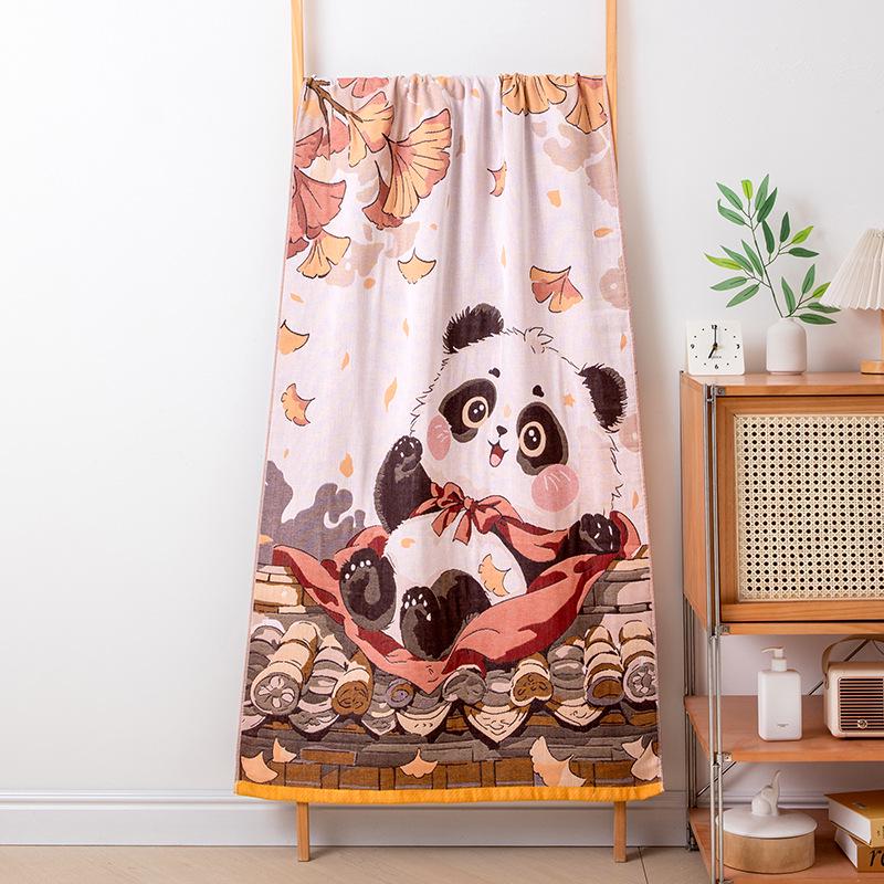 Extra Large Cotton Gauze Cartoon Bath Towel - Soft, Quick-Drying for Adults & Kids