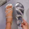 Fashion Summer Women Slippers Sexy Narrow Band Slippers Women Glitter Decoration Round Toe Flat Sandals Fashion Beach Shoes Slides Women
