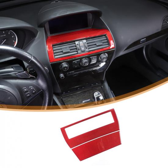 Red Carbon Fiber Center Air Vent Panel Sticker For BMW 6 Series E63 E64 2004-10