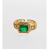 Emerald Zircon Retro French Ring - Niche Design, Open Joint, Light Luxury Fashion