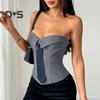 Sexy Vest Off Shoulder Fake Lapel Tie Decor Sleeveless Tank Tops Wrap-Around Design Slim Fit Three-dimensionally Tailored Women Tops