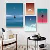 Скандинавское искусство, спокойствие, закат, восход луны, парусник, луна, постеры, холст, картина, природный пейзаж, настенная картина, гостиная, домашний декор