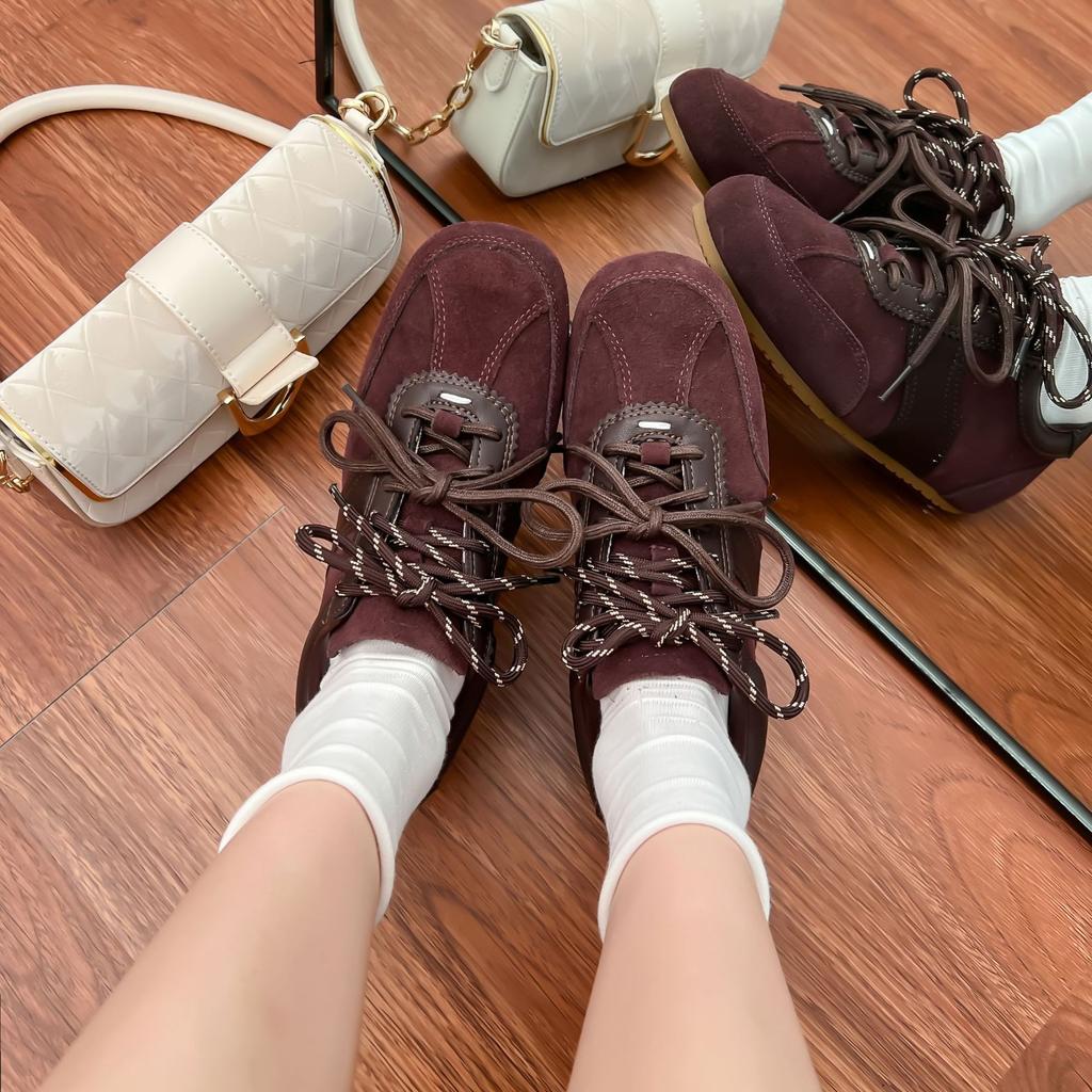 Grape Mother Summer New Retro Sports Shoes Women's Thick-soled Inner Height Increase German Training Shoes Women's Versatile Shallow Mouth Forrest Gum