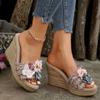Туфли женские 2024 года, большие размеры, открытый носок, женские тапочки, ретро-тапочки, женские босоножки на платформе, с аппликацией из бисера и бисера