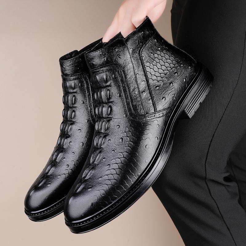 Модные Удобные Мужские Ботильоны из Натуральной Кожи для Бизнеса Повседневная Кожаная Обувь Модные Ботинки Челси Обувь для Отдыха и Прогулок Высокие Ботинки