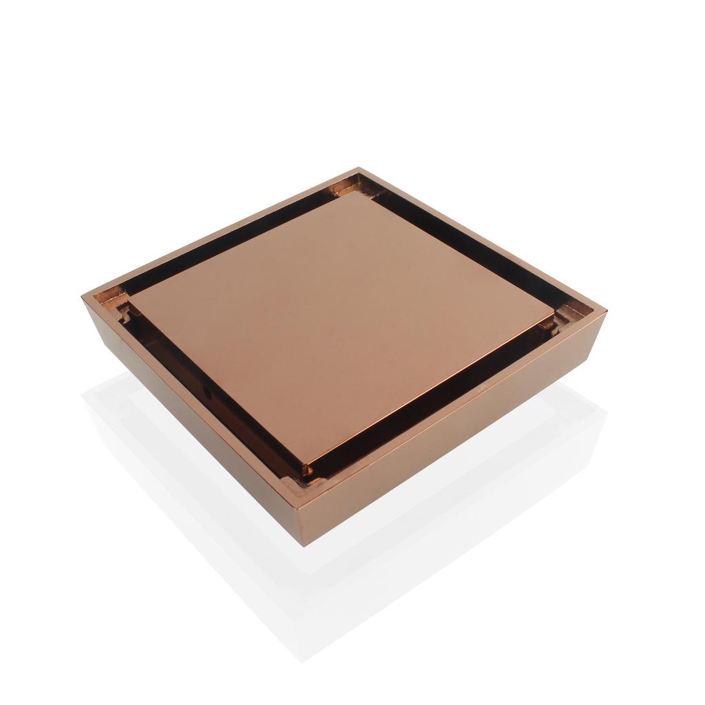 Modern Square Pattern Copper Bathroom Floor Drain Black Gold Brushed Shower Strainer with Tile Insert for Hotels and Bathtubs