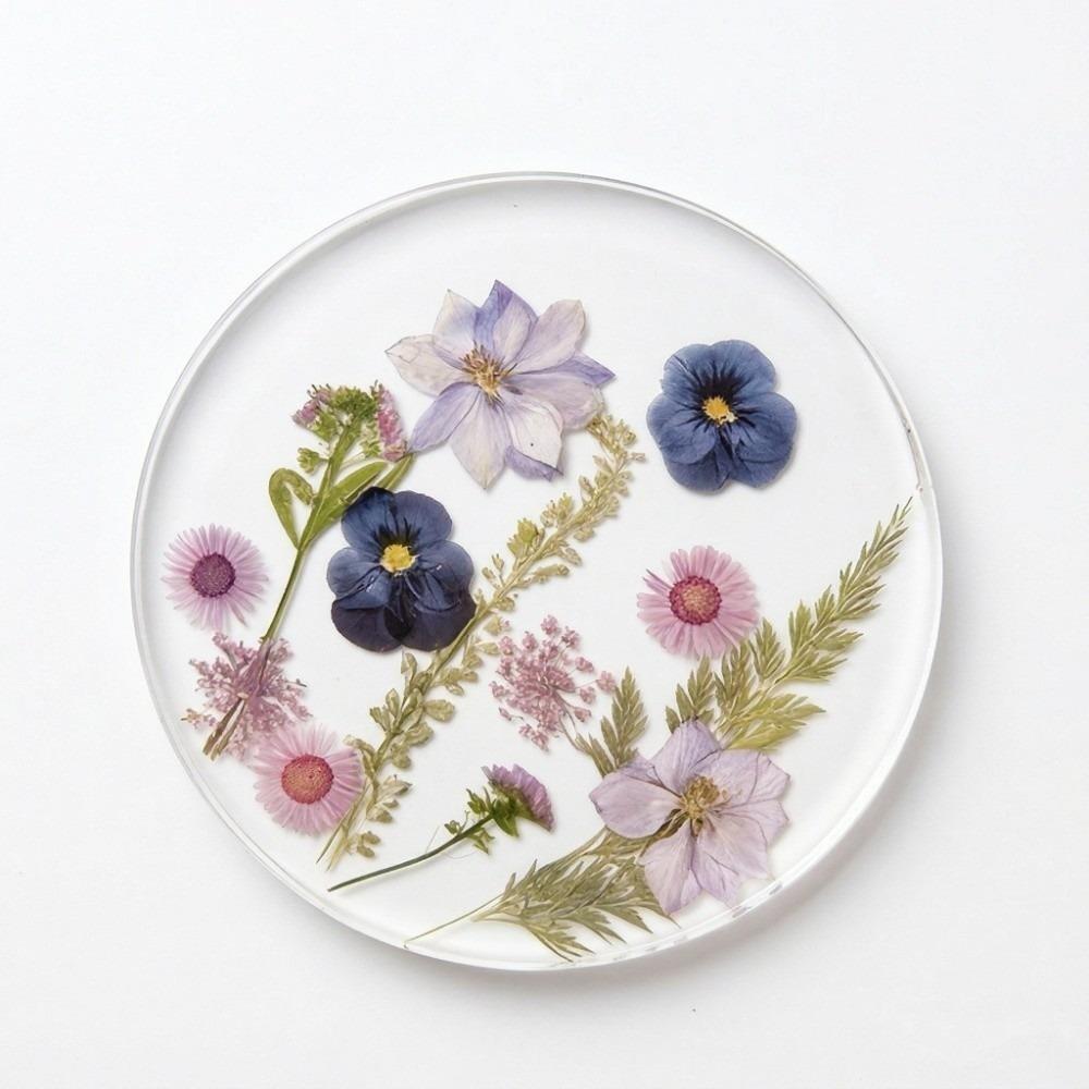 Round Floral Print Coasters Transparent Cup Mat Durable Insulation Pad  Tea Table