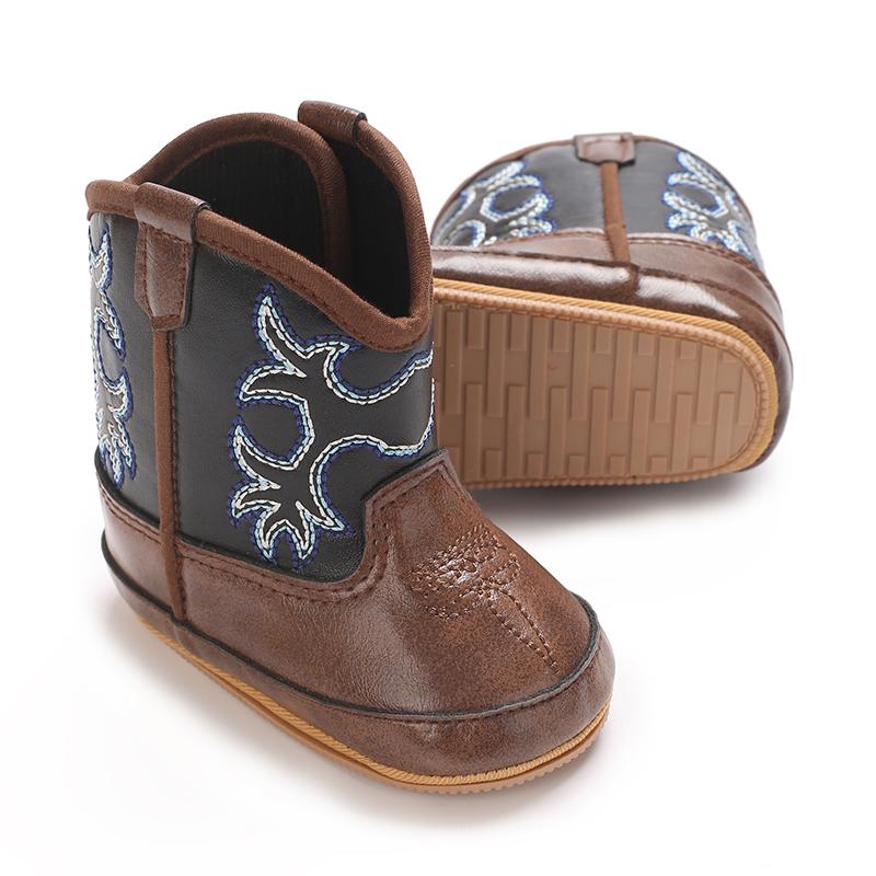 Fashionable and popular Rubber baby shoes Western denim midsole boots autumn and winter warm and anti slip casual walking shoes