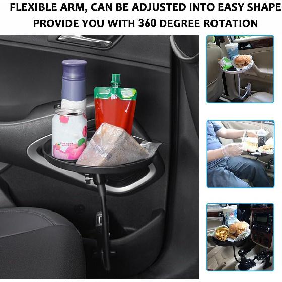 Adjustable Food Tray For Car, 360° Swivel Non-Slip Car Food Table For Drinks And Snacks, 8.7 Inches Diameter Swivel Car Clip Type Tray For Eating,