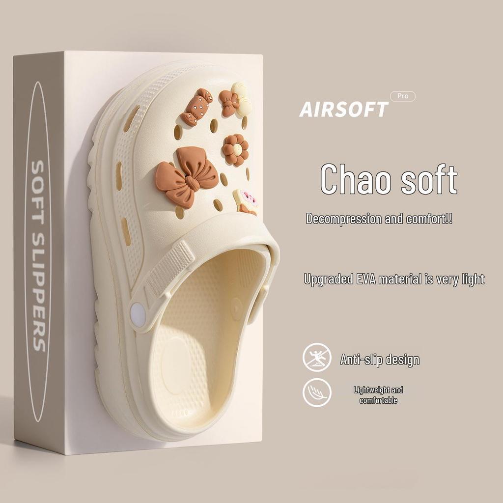 Женские черные нескользящие пляжные клоги на толстой подошве 2025 года для комфортной летней носки