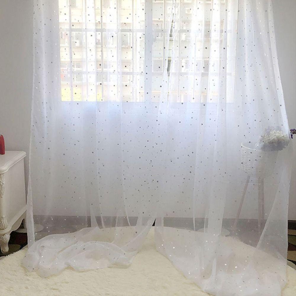 Translucent Tulle Curtains Elegant Window Curtains Silver Stars Sheer Curtains Home Decoration