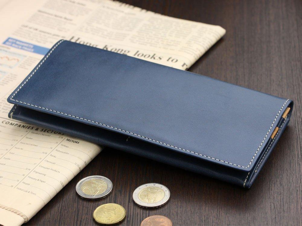 Сделано в Японии Tochigi кожаный длинный кошелек из натуральной коровьей кожи синего цвета [Abies]