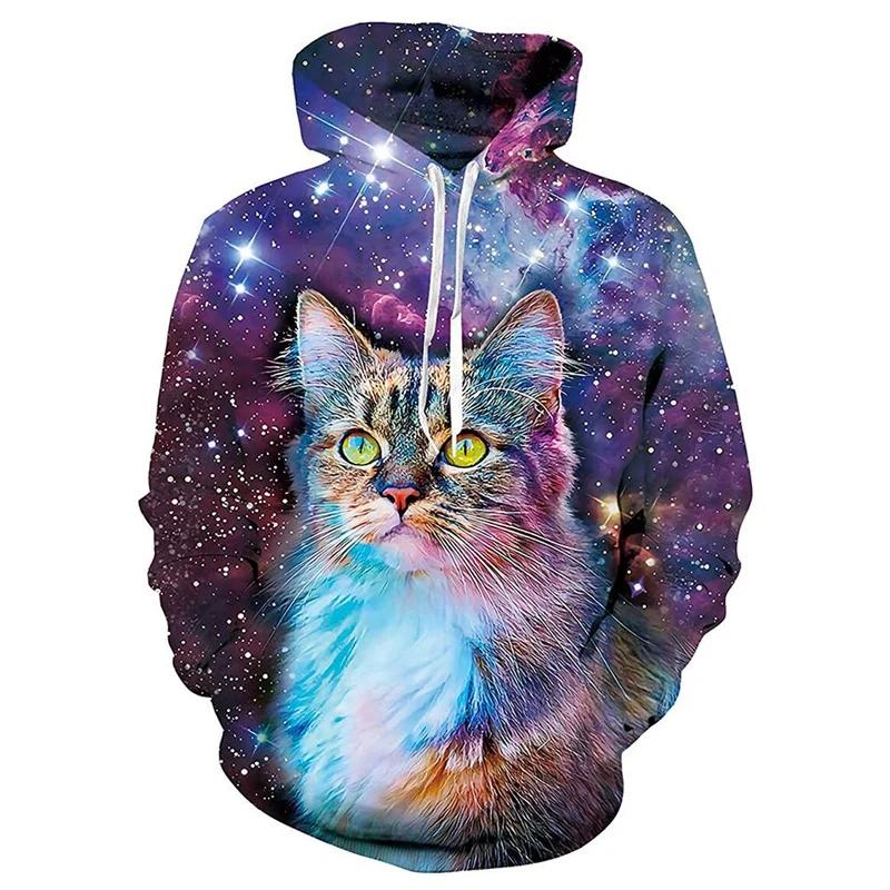 Galaxy Cat Riding Dinosaur Shark Graphic Hoodie Men Clothing Unisex 3D Print In Hoodies Women Harajuku Fashion Y2k Pullover