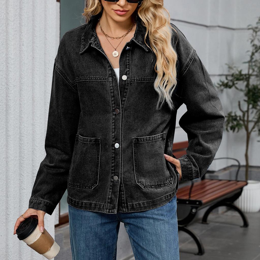 Women's Fashion Casual Solid Color Denim Jacket Short Top