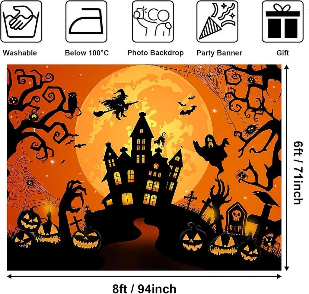 348. Halloween Backdrop Horror Moon Night for Parties & More 8’ x 6’ **READ DETAILS**