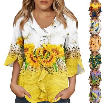 Рубашки с рукавом 3/4 для женщин, милые топы, футболки с рисунком, блузки, повседневные базовые топы больших размеров, пуловеры