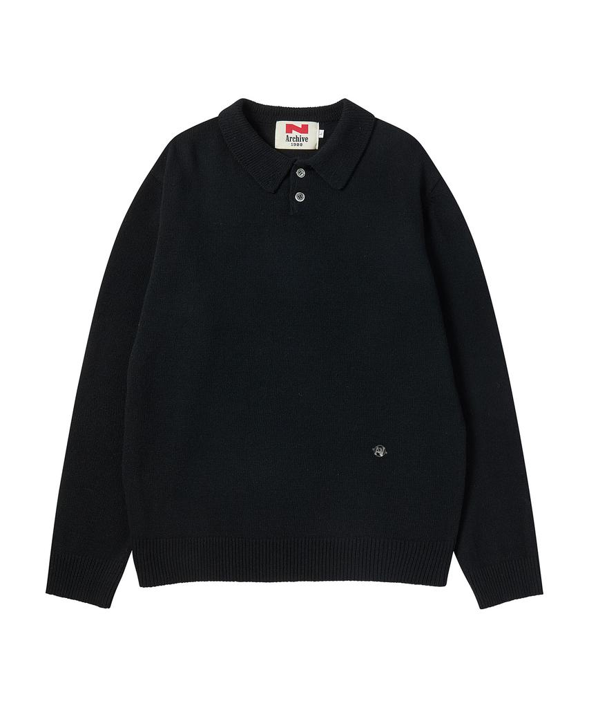 BEYOND CLOSET [Collection Line] Heritage Polo Wool Knit Black