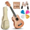 21-inch Mahogany Soprano Ukulele Beginner Set with Strap, Case, Picks, and Akira Strings