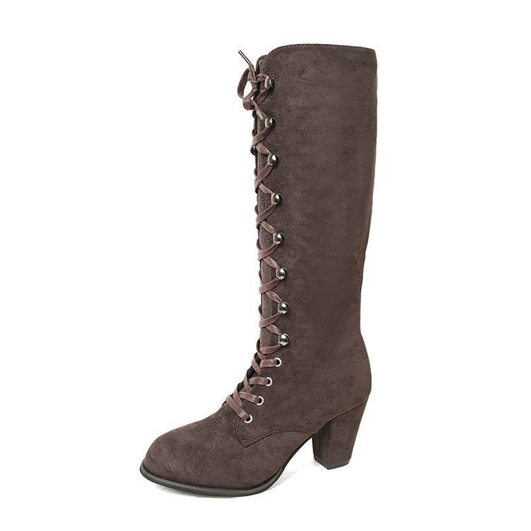 Осенне-зимние модные сапоги большого размера с ремешками, римские рыцарские сапоги, детские высокие сапоги, круглые сапоги с толстым каблуком 43