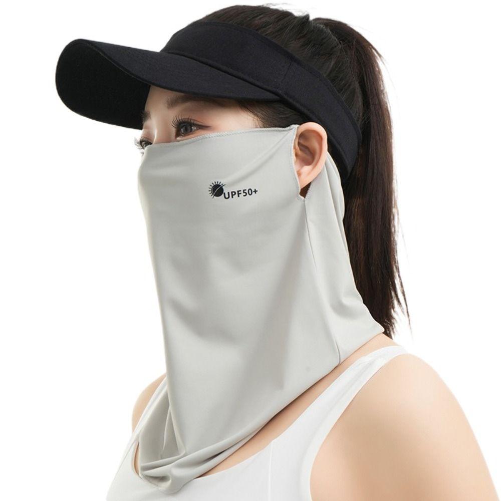 Letter Sunscreen Face Veil Breathable Neckline Face Cover Thin Summer Ice Silk Face Mask Hiking
