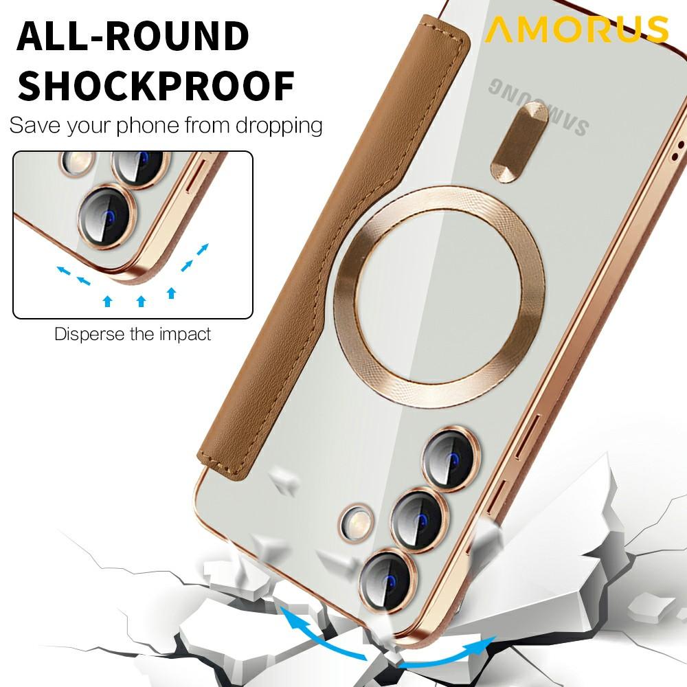 Для Samsung Galaxy S24 Чехол Совместимый с MagSafe Блокировка RFID Держатель для карт Кожаный чехол для телефона