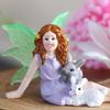 1 sitting girl and rabbit, fluorescent wings, spring garden bonsai decoration, Easter statue ornament