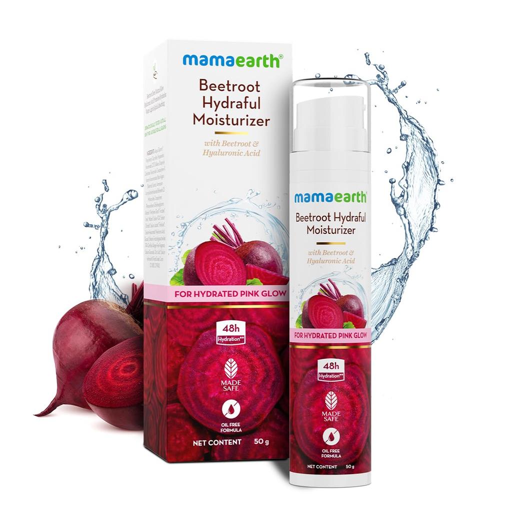 Mamaearth Beetroot Hydraful Moisturizer Lotion 50ml For Pink Glow Hydration Lightweight Oil-Free Face Cream For All Skin Types