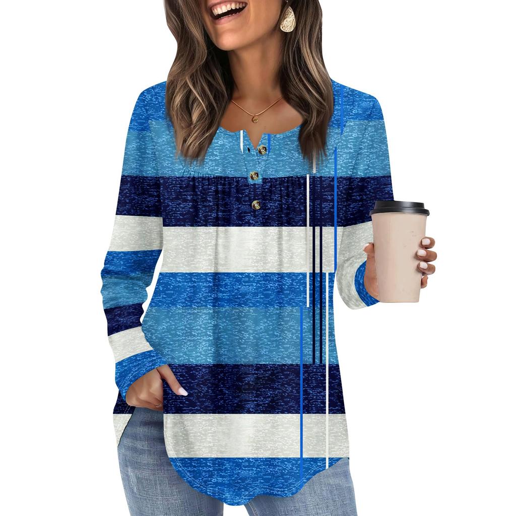 Женская туника с длинным рукавом, свободные топы, повседневные топы оверсайз, плиссированная туника, застегивающаяся на пуговицы, повседневные женские топы с принтом