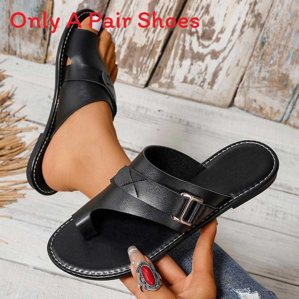 Large Size Womens Casual Toe Post Sandals With Breathable Pu Material And Antislip Rubber Soles