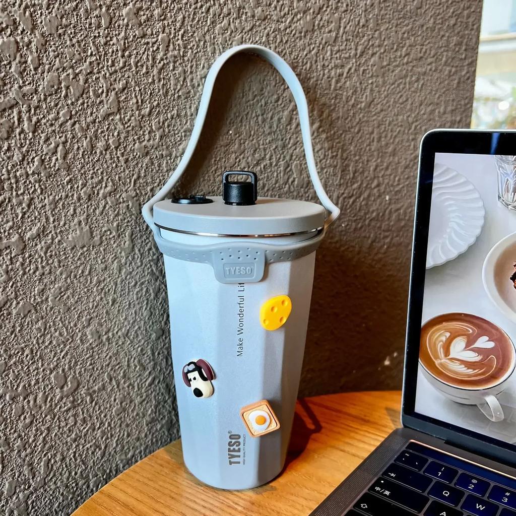 Vacuum Insulated Bottle 600ml Color Change Coffee Cup with Straw Thermos Mug Leak-Proof Thermos Travel Thermal Vacuum Flask Cup