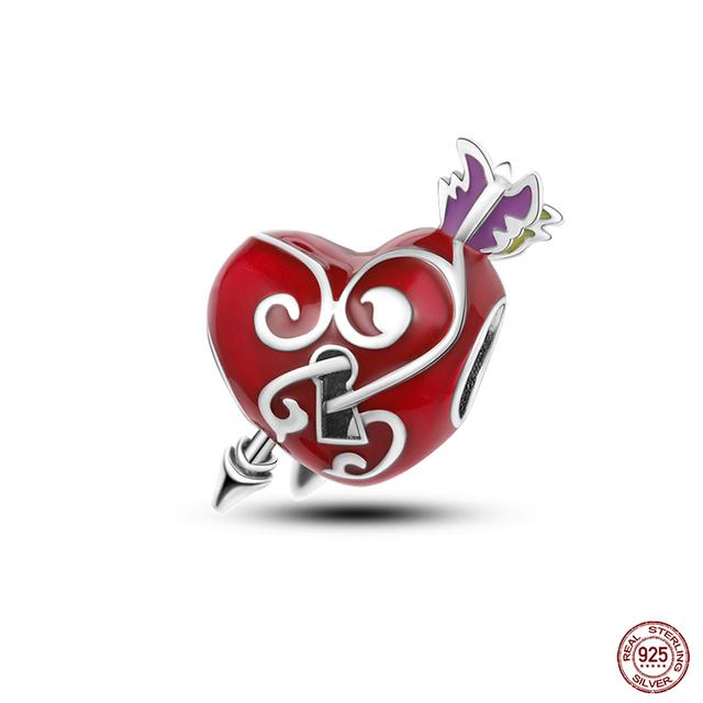 Новые стерлингового серебра 925 пробы красного цвета, подвески в форме сердца, бусины, ювелирные изделия на удачу, подарки