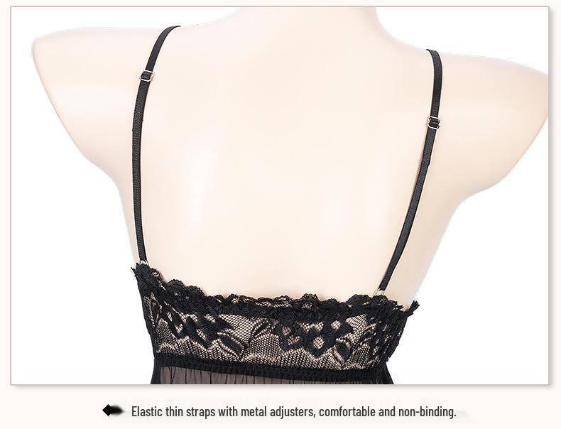 Man Yan Women's See-Through Soft Yarn Camisole Nightgown Set with Adjustable Straps