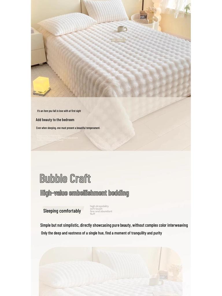 Winter Faux Rabbit Fur Flannel Bedsheet - Thick Plush Milk Velvet Coral Fleece for Dormitory Single Bed