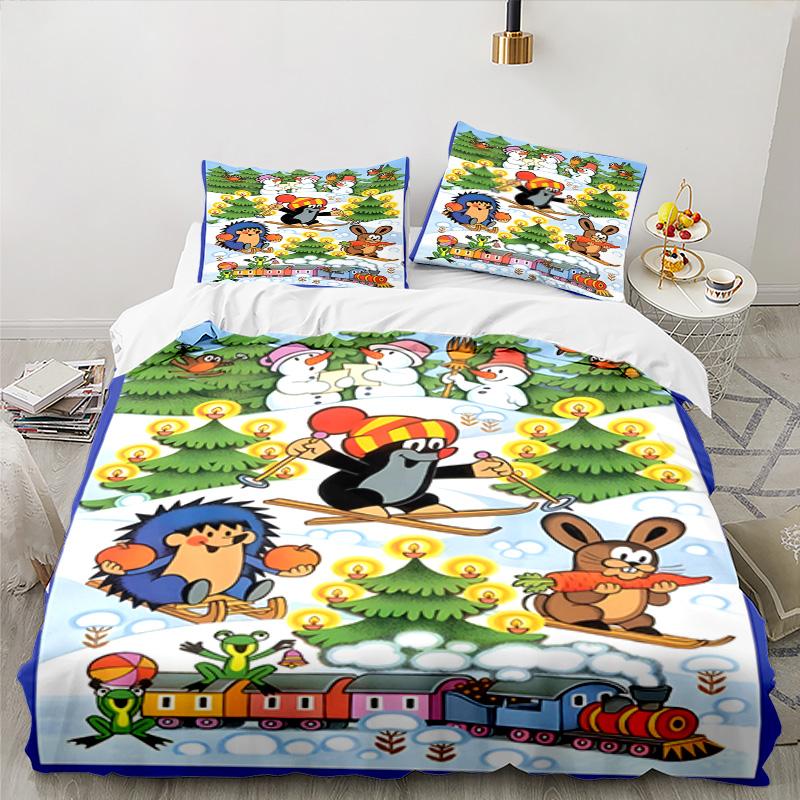 3PCS Little Mole Bedding Set Printed Duvet Cover Closure Includes 1 Duvet Cover & 2 Pillowcases for All Seasons Bedroom Decor