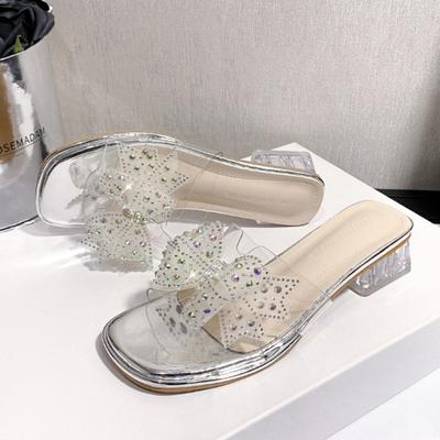 Модные туфли-лодочки с бантом и кристаллами на среднем каблуке, дизайнерские роскошные сандалии с ремешком на пятке, летняя новая обувь 2025, элегантные туфли для платья, вечерние сандалии для женщин