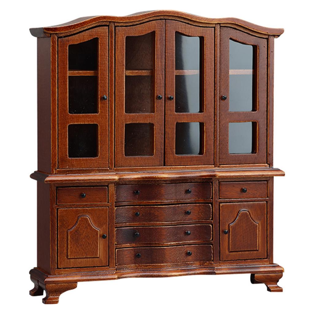 Миниатюрный витринный шкаф для кукольного домика в масштабе 1/12 с функциональным ящиком, дверцей, боковым шкафчиком, мебель для кукольного домика для реалистичной игры