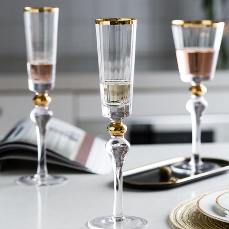 Creative Crystal Glass Red Wine Glass Vintage Sparkling Red Wine Glass Gold Edged Champagne Whiskey Cup Household Bar Drinkware