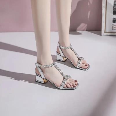 Женские туфли на среднем каблуке, сандалии для женщин, нескользящие, горячие, квадратные, удобные, трендовые, дешевые, ликвидные, роскошные, летние туфли