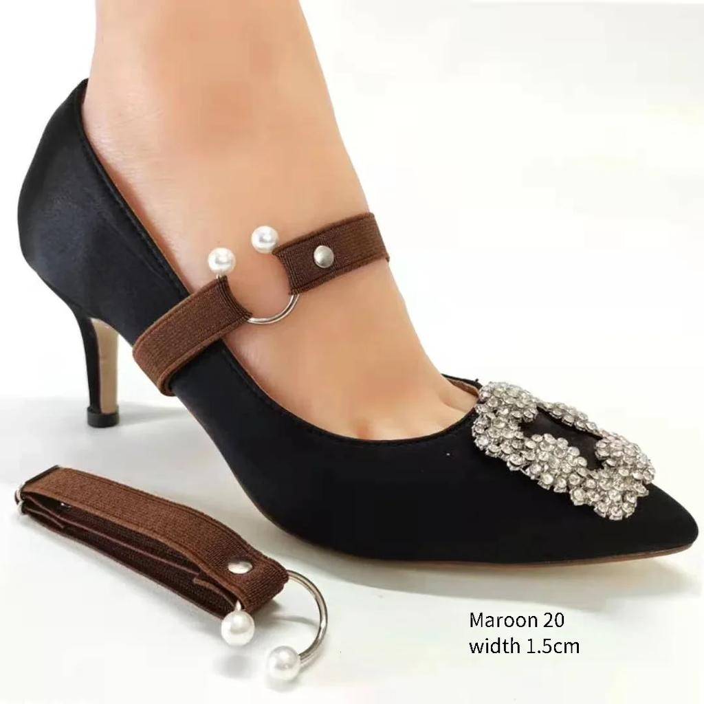 Новые шнурки для туфель на высоком каблуке шириной 1,5 см, женские эластичные шнурки, ремешок для обуви на каблуке, U-образная жемчужная пряжка, шнурки без завязывания, аксессуары для обуви