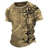Summer Round Neck Vintage Compass Pattern 3D Print Top Fashionable Casual Short Sleeved Men's T-shirts