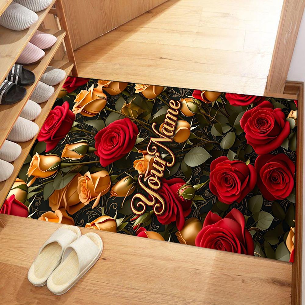 Rose Customize Text Area Rug Design for Dining Room Balcony Foyer Playrooms Anti-slip Rug Office home decor Perfect Gift for Friends & Family