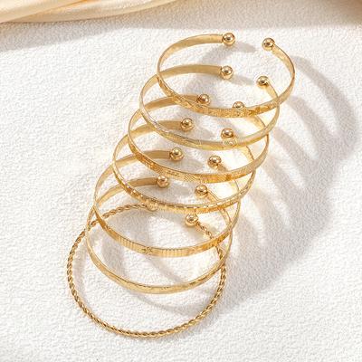 Регулируемые С Гравированными Текстурированными Отверстиями 7 Штук/набор Персонализированные Ретро Креативные Наборные Браслеты Комбинации Браслетов Унисекс Аксессуары