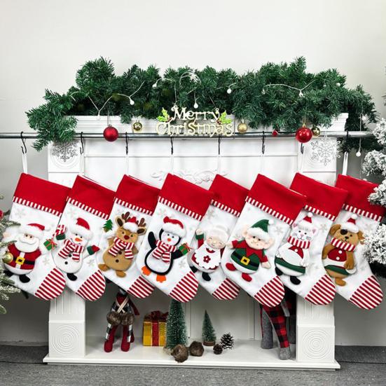 3D Christmas Stocking Santa Snowman Reindeer Cat Dog Pattern Traditional Holiday Hanging Stocking Fireplace Decor