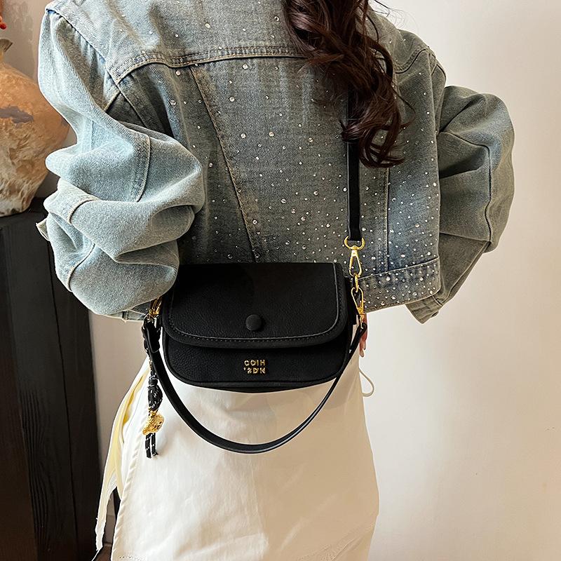 2025 Spring and Summer New Lychee Pattern Armpit Bag Women's Fashion Solid Color Simple Shoulder Bag Foreign Style Versatile Messenger Bag