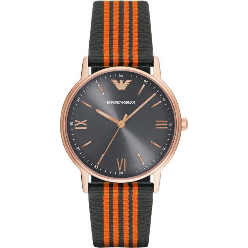 Emporio Armani Мужские кварцевые часы AR11014 Текстиль серо-черный поверх кожи