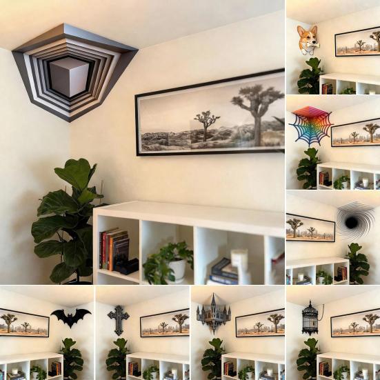 3D Угловое Настенное Искусство Оптическая Иллюзия Угловая Наклейка на Стену Большая Абстрактная Съемная Наклейка на Стену для Декора Гостиной Офиса